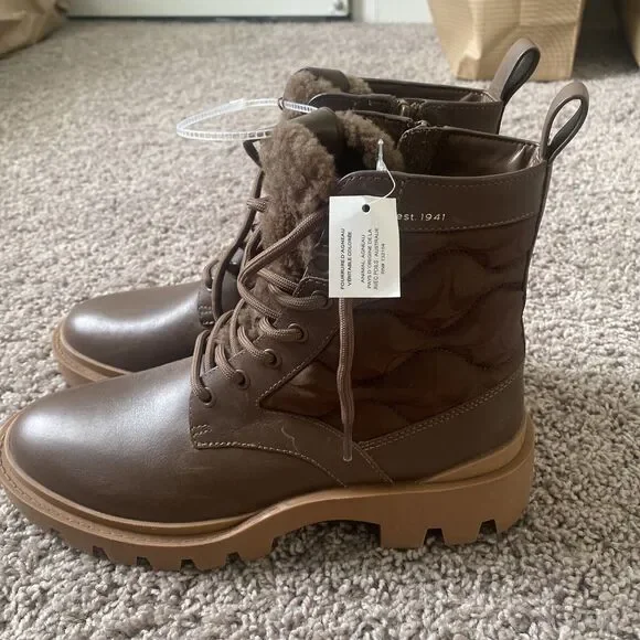 Coach Citysole Leather Lace Up Boots With Shearling Men's Size 7.5 Polyester New